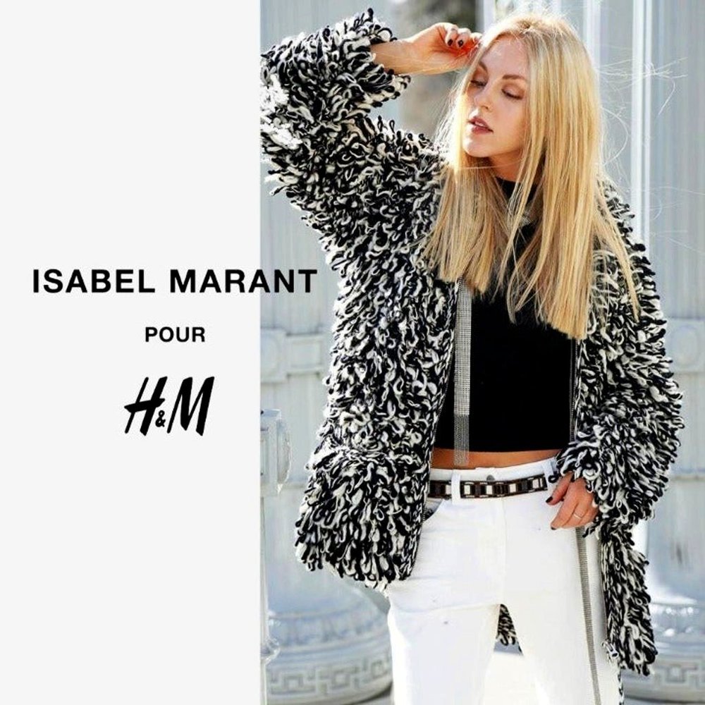 💥HOT ITEM💥Isabel Marant Pour H&M Black White Shag Jacket - Picture 1 of 15